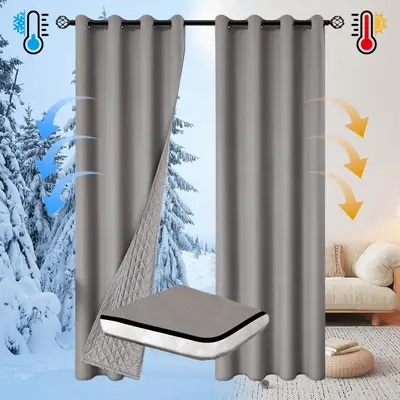 Thermal Insulated Full Blackout Cotton-Lined Curtain, Windproof - 7