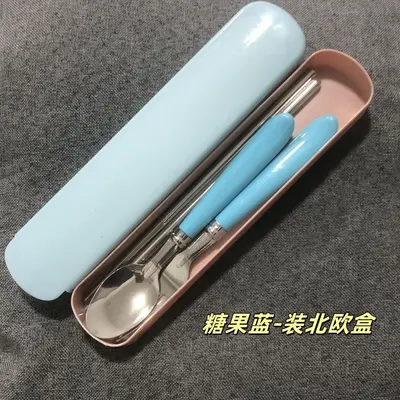Paslanmaz çelik taşınabilir sofra takımı plastik çatal kaşık yemek çubukları ev öğrenci çocuk basit sofra takımı üç parçalı set sınır ötesi - 7