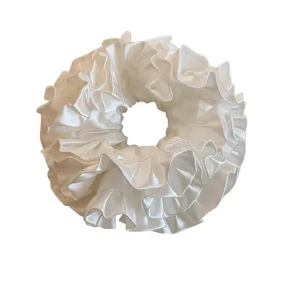 Reinweißes extra großes plissiertes Satin-Haargummi - 6