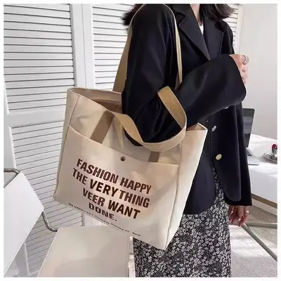Kadın Kanvas Çanta ins Orman Tarzı Çok Amaçlı Tek Omuz Çantası Büyük Kapasiteli Kitap Taşıyan Öğrenci Okula Gidiş Çantası Şehiriçi Yolculuk Çantası El Taşımalı Bez Çanta - 3