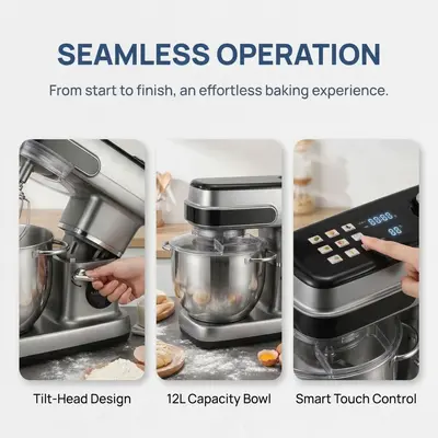 Cross-border EU Standard Household Chef Machine 2200W Electric Dough Mixer Cream Mixer 12L Egg Beater Food Processor