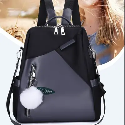 Multifunktionaler PU-Rucksack mit Pompon-Anhänger Damen - 3
