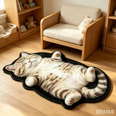 Realistic Cat Imitation Cashmere Bath Mat, Thick Absorbent Bedroom Rug - 11