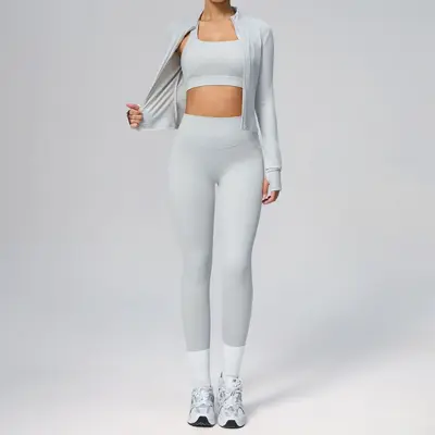 Women's Three-Piece Yoga Set with Cardigan, Quick-Dry - 11