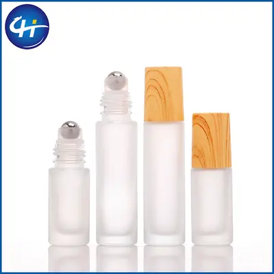 Çapraz Sınır 5/10ml Mat Cam Ahşap Desen Kapak Top Uçlu Şişe Uçan Top Şişe Esans Parfüm Uçan Top Dağıtım Şişesi Takılabilir Set