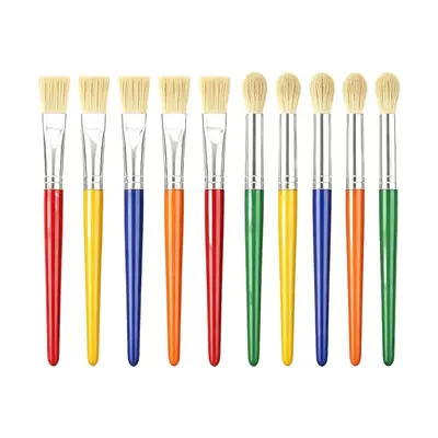 10-piece pig bristle brush set with plastic handles for art and drawing