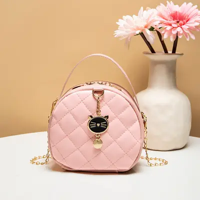 Diamond Quilted Women's Mini Chain Handbag, Small Round Design - 8
