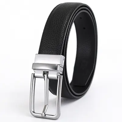 Men's belt made from top-grain cowhide, pin buckle, reversible buckle, double-sided genuine leather, versatile daily style belt for young and middle-aged men. - 9