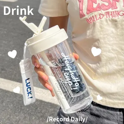 Plastic Straw Water Cup, Heat-Resistant, Tea-Water Separation - 4