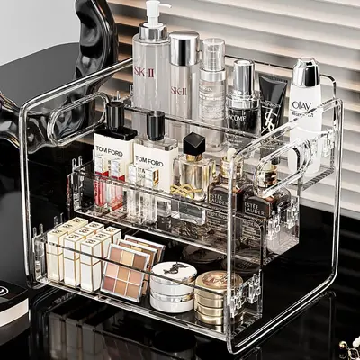 Cosmetics Storage Box Desktop Vanity Transparent Acrylic Tiered Multi-layer Perfume Lipstick Skincare Organizer Shelf