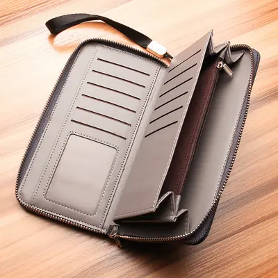 Men's Long Canvas Zip Wallet with Multi-Card Slots and Large Capacity - 4