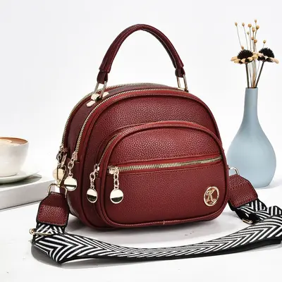 Women's Small Round Crossbody Bag, Multi-Layer Phone Bag - 8