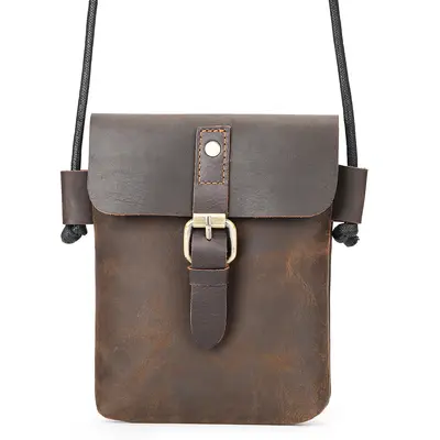 Genuine leather crossbody bag phone pouch mini small bag shoulder phone bag first layer cowhide soft leather premium shoulder bag for men - 7