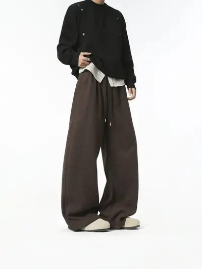 Men's Autumn Winter Casual Sweatpants, Sand-Washed, Wide-Leg