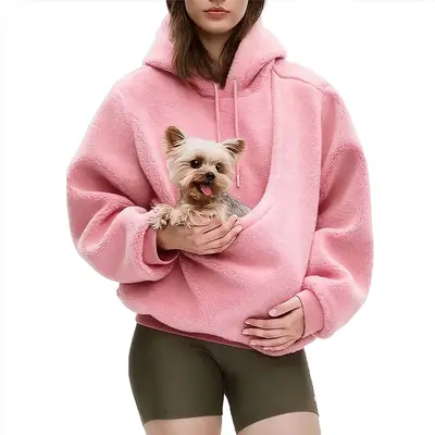 BK8837# Amazon Avrupa Amerika Sonbahar Kış Sınır Ötesi Düz Renk Kapşonlu Peluş Evcil Hayvan Cepli Geniş Kesim Sweatshirt Kadın - 10