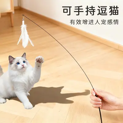 Suction Cup Cat Teaser Wand with Replacement Bell and Feather Heads - 3