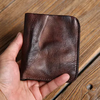 Handgefertigte Herrenbrieftasche, kurz, Hochformat, Leder - 9