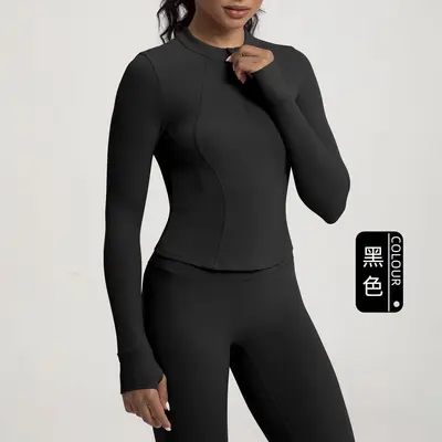 Women's yoga top stand collar zip long sleeve T-shirt - 8