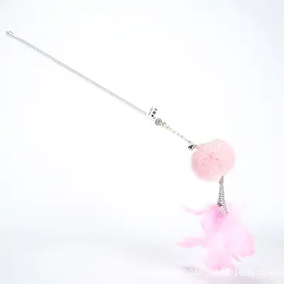 Handgefertigte Katzenangel mit Glöckchen, Feenform, Kaninchenfell - 5