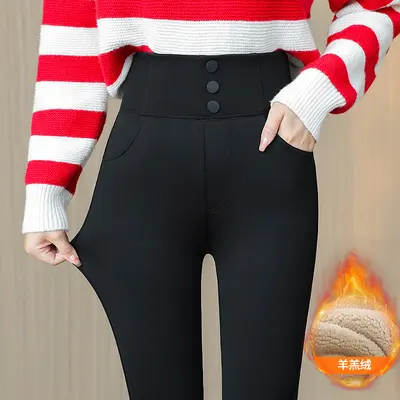 Damen-Bleistifthose mit hohem Bund, elastisch, gefüttert, Übergröße - 5