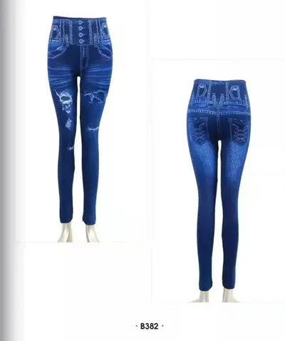 Women's Imitation Denim Cropped Leggings, Plus Size, Thick Style - 8