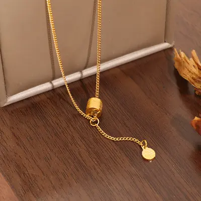 Fu karakteri saçak kolye kadın 18K altın kaplama - 3