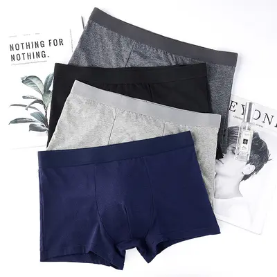 Solid Color Cotton Men's Boxer Briefs, Breathable Sports Style