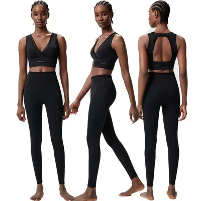 Yoga-Set für Damen mit Rückenausschnitt, zweiteilig, Plus Size, elastisch