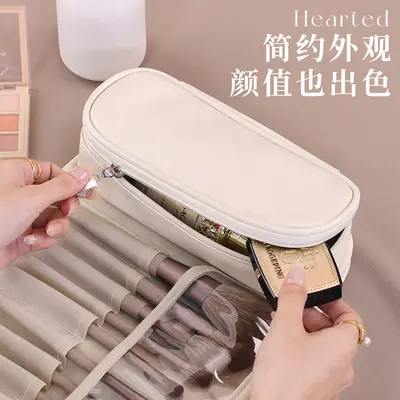 亚马逊PU化妆刷收纳包可折叠纹绣工具眉笔工具包旅行化妆刷包储物