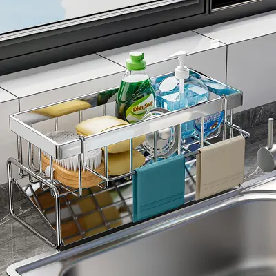 Kitchen Sink Countertop Storage Rack, Multifunctional with Drainage - 7