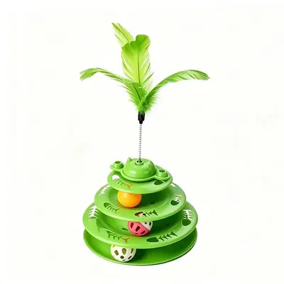 Interactive Cat Toy Turntable with Feather Teaser and Track Ball - 8