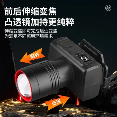 Sensor-Stirnlampe, tragbar, Teleskop-Zoom, digitale Anzeige