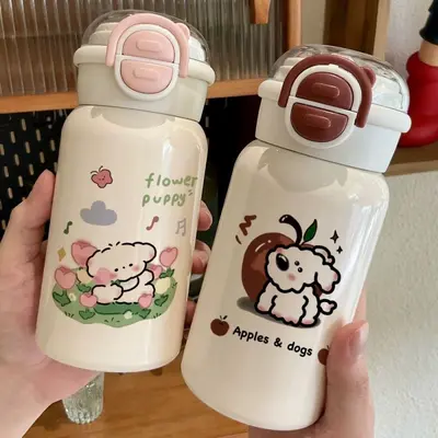 Cartoon-Süße Baby-Thermosbecher aus 316er Edelstahl, Kinderwasserflasche, stilvoll und niedlich, Trinkhalmbecher, Schülerwasserflasche