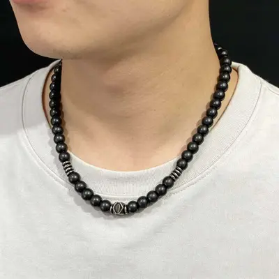 Men's Retro Round Bead Necklace with Lobster Clasp