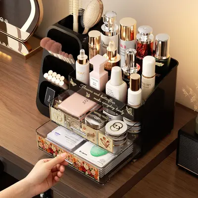 Cosmetics and skincare storage box, desktop, large capacity, vintage style