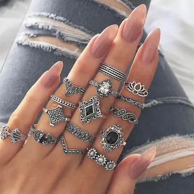 Grenzüberschreitende Versorgung böhmischer Retro-Antik-Anemonen-Damenring, neu personalisierter Ring-Set mit 15 Teilen - 7