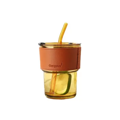 Trendy bambu pipetli kahve fincanı, mağaza promosyon hediyesi logolu baskılı cam su bardağı.