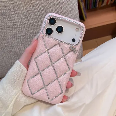 高级感皮纹网格线条钻蝴蝶结手机壳适用iPhone17ProMax防摔保护套 - 9