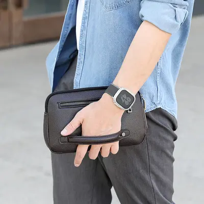 Smart Fingerprint Lock Men's Clutch Bag Litchi Leather Premium Large Capacity Organizer - 8
