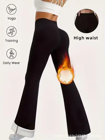 Sonbahar Kış Kadın Yakalı Pantolon, Yüksek Bel, Peluş Astarlı, Yoga - 4