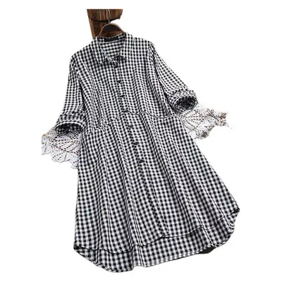 Women's Cotton-Linen Long Cardigan Shirt, Single-Breasted, Plaid