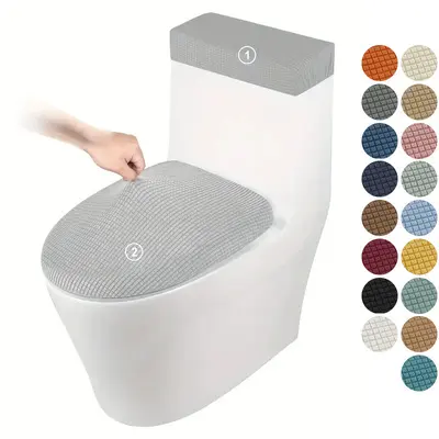 Verdickte Toilettensitzbezug aus Maisseide mit Jacquardmuster, Wassertankabdeckung, Hotel- und Hausbedarf, universelle elastische Toilettendeckelbezug - 9