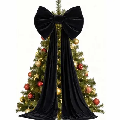 Oversized Red Velvet Christmas Tree Bow with Trailing Tail, Party Decor