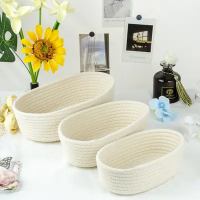 Oval Cotton Rope Storage Basket, Desktop Organizer Basket - 7