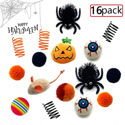 Halloween Spider-Shaped Interactive Cat Toy Set - 4