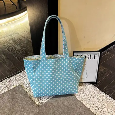 Polka Dot Single-Shoulder Canvas Bag, Double-Sided, Large Capacity