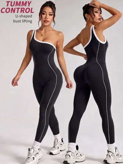 Women's Yoga Jumpsuit, Color-Block, Ribbed, One-Piece - 10
