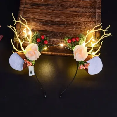 Shiny Deer Antler Headband with Flashing LED Lights for Christmas Parties - 7
