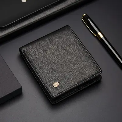 Men's Short Horizontal Genuine Leather Wallet with Zipper - 3