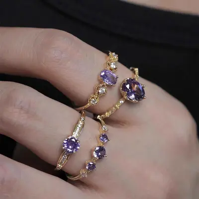 Purple open design ring for women, vintage style, versatile